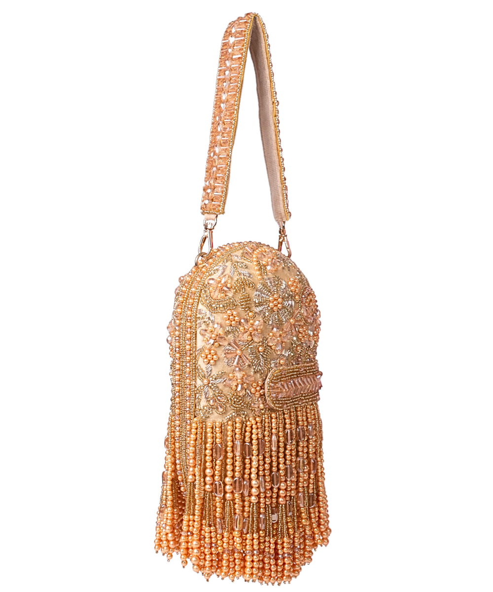Azmat Gold Suede Embellished Capsule Bag