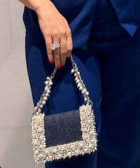 Elana Denim Pearl Embellished Mini Bag