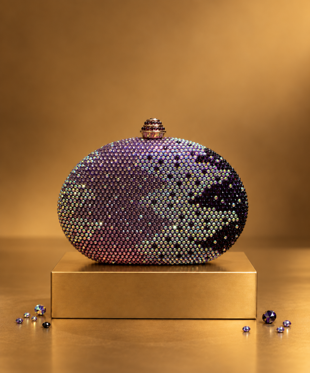 Nova Purple Ombre Rhinestone Oval Clutch