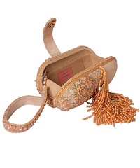 Azmat Gold Suede Embellished Capsule Bag