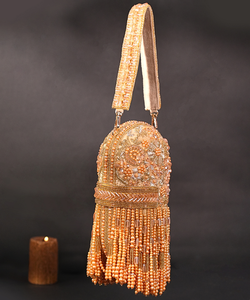Azmat Gold Suede Embellished Capsule Bag