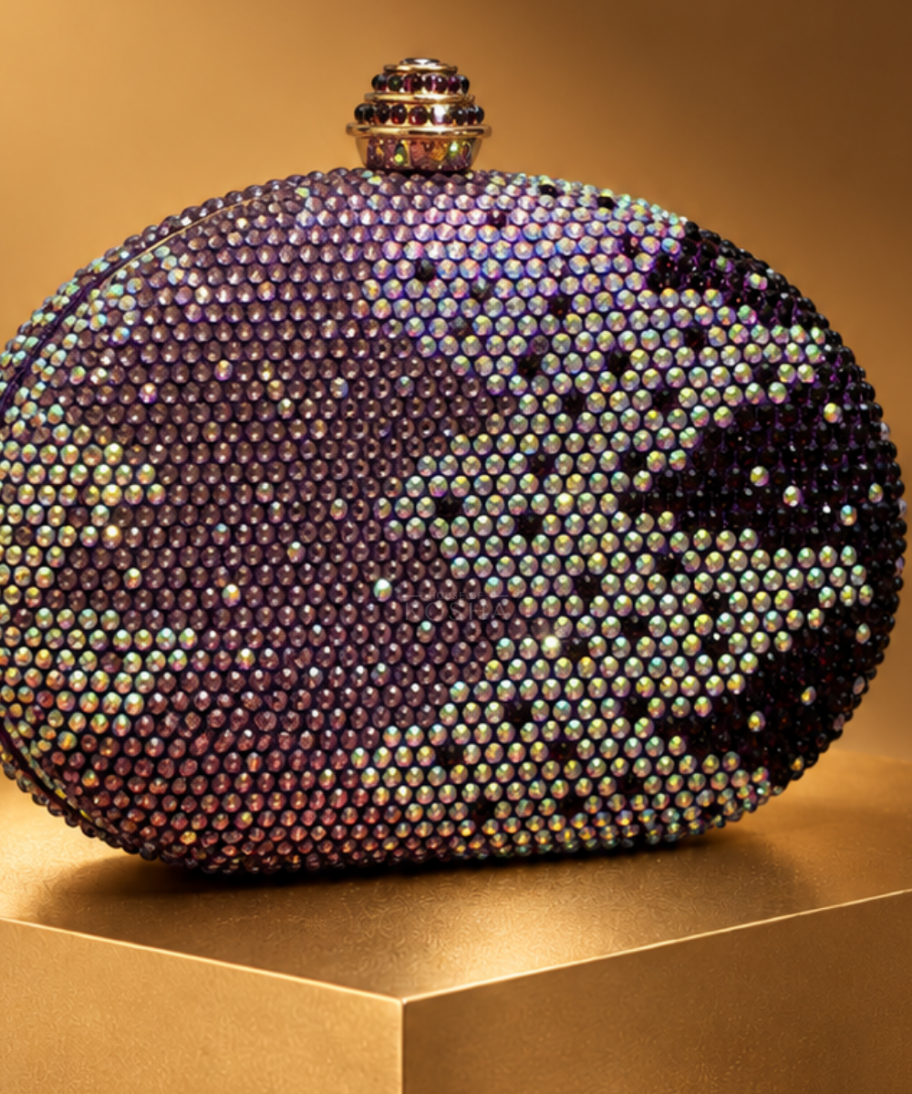 Nova Purple Ombre Rhinestone Oval Clutch