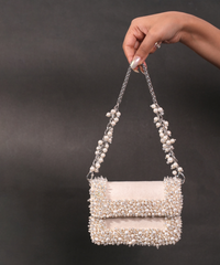 Aliya Ivory Suede Pearl Embellished Mini Bag