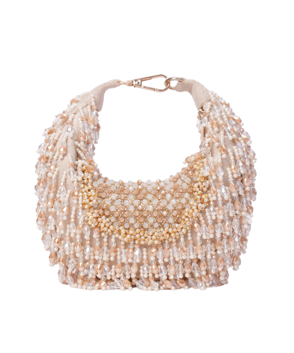 Alara Ivory Pastel Suede Embellished Hobo Bag