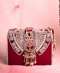 Sara Maroon Suede Embellished Box Bag