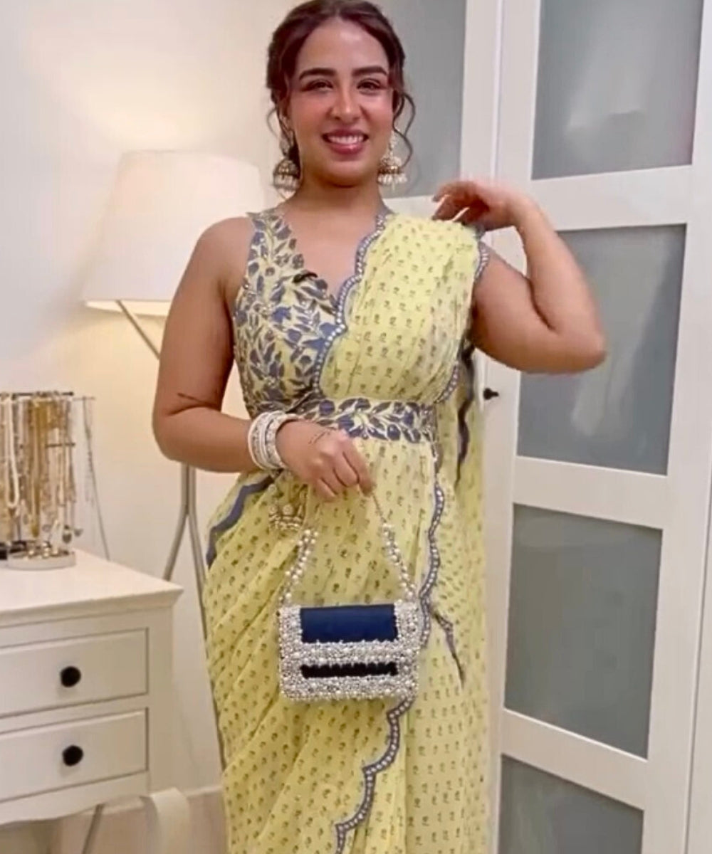 Elana Denim Pearl Embellished Mini Bag