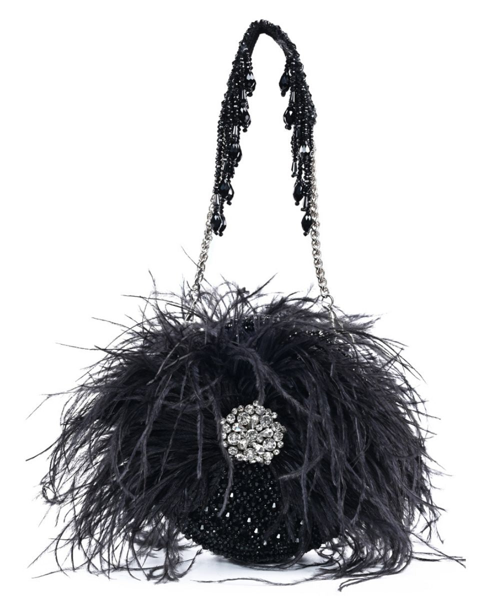 Kiraz Black Suede Embellished Clutch