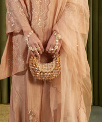 Alara Gold Suede Embellished Hobo Bag- House of Kosha -1