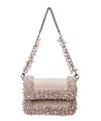 Aliya Ivory Suede Pearl Embellished Mini Bag