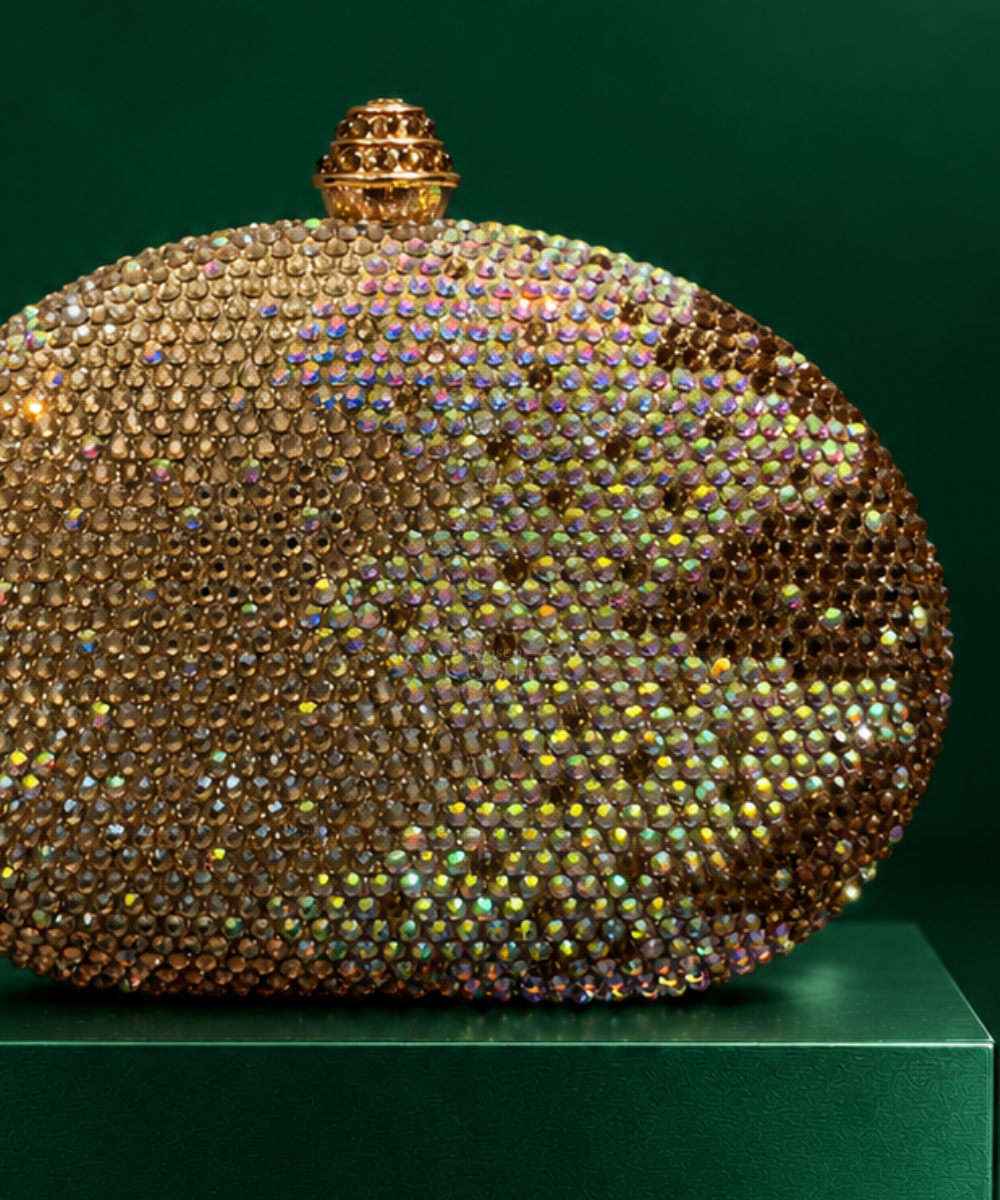 Nova Gold Ombre Rhinestone Oval Clutch