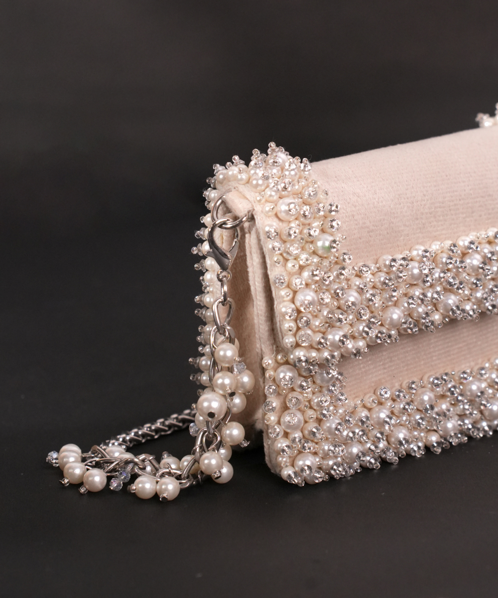 Aliya Ivory Suede Pearl Embellished Mini Bag