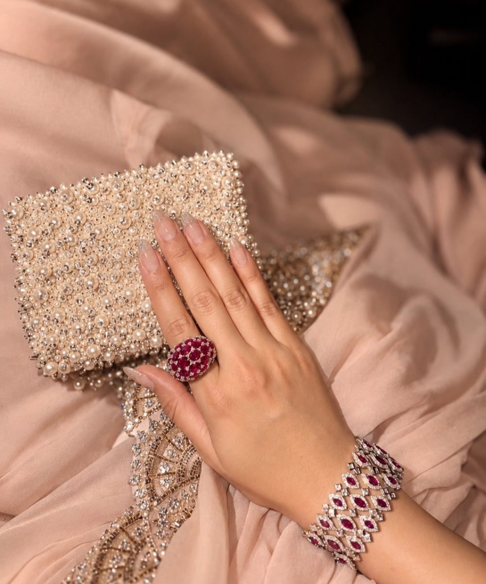 Aria Ivory Suede Pearl Embellished Mini Bag