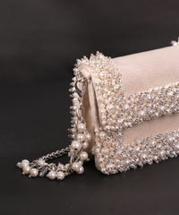 Aliya Ivory Suede Pearl Embellished Mini Bag