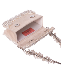 Aliya Ivory Suede Pearl Embellished Mini Bag