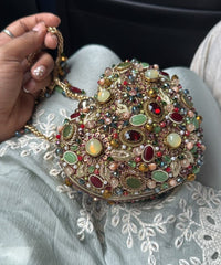 Noorani Multicolor Suede Embellished Heart Bag