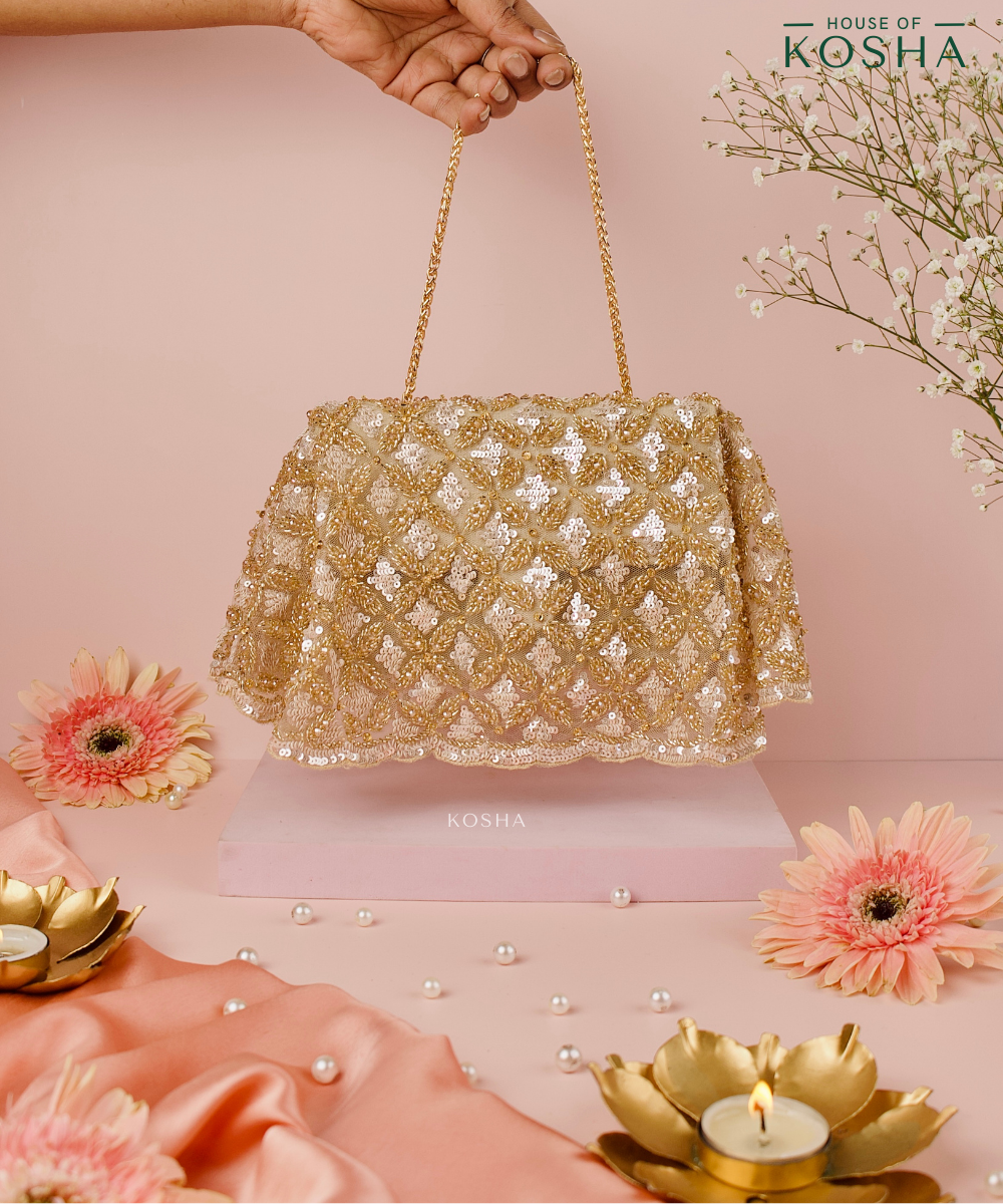 Grace Gold Suede Embellished Clutch