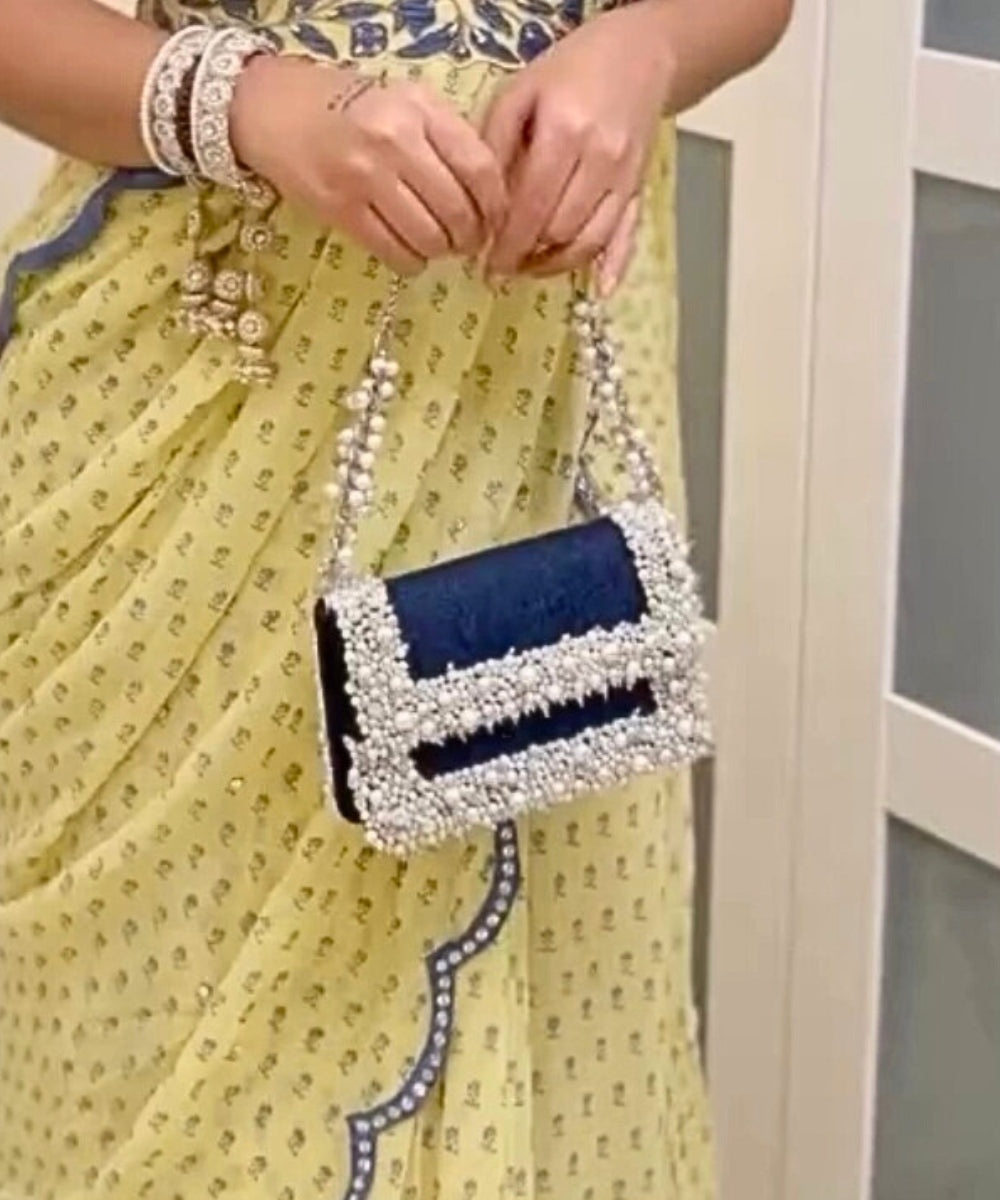 Elana Denim Pearl Embellished Mini Bag