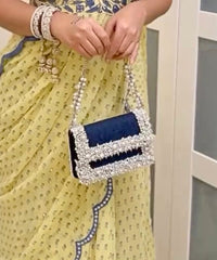 Elana Denim Pearl Embellished Mini Bag