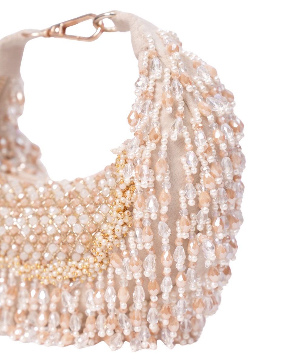 Alara Ivory Pastel Suede Embellished Hobo Bag