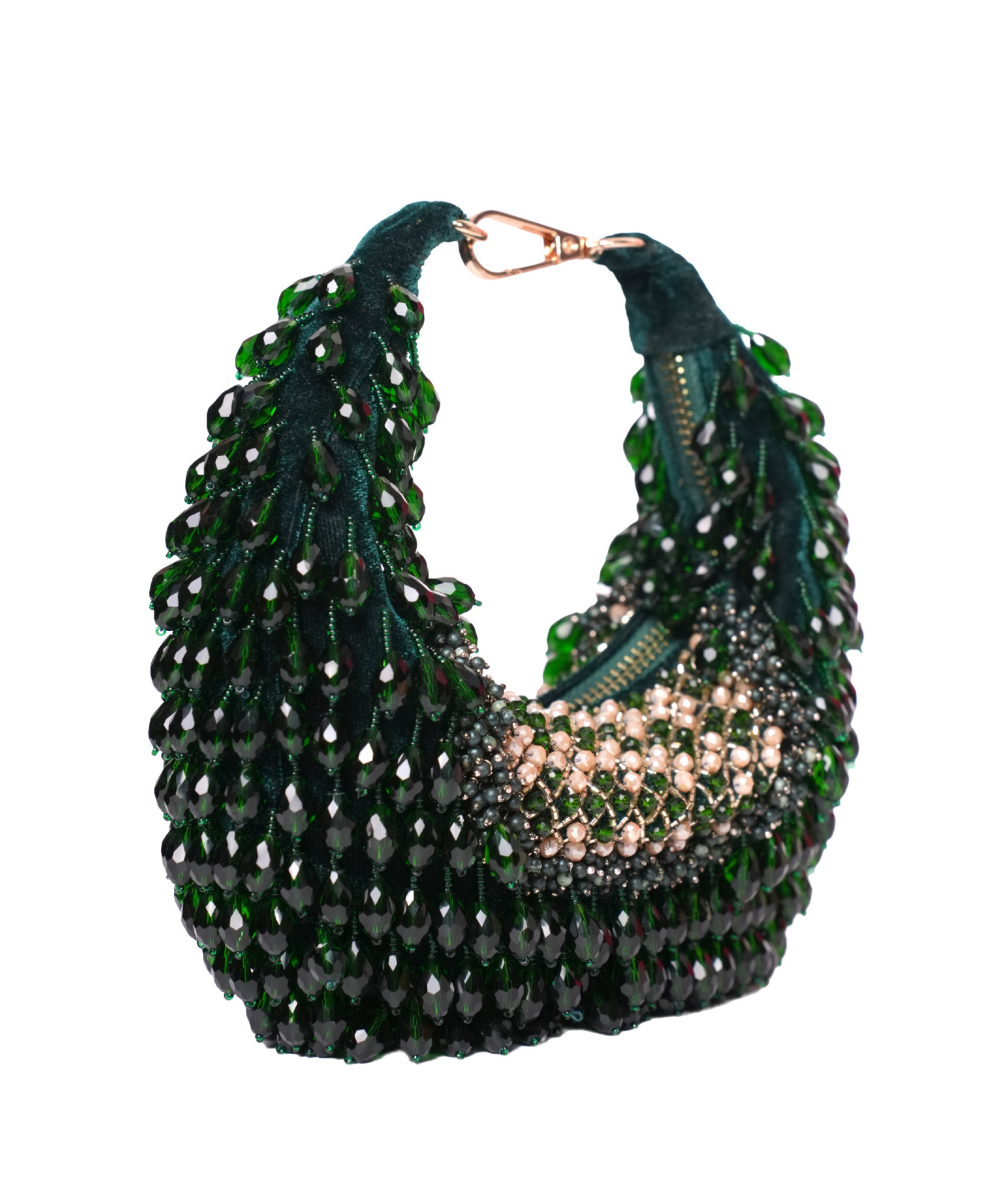 Alara Green Suede Embellished Hobo Bag