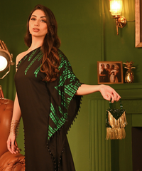 Natali Green Embellished Mini Bag With Gold Chain- House of Kosha -3