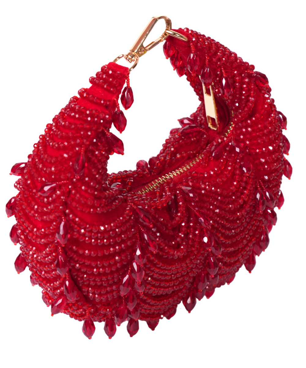 Liona Red Suede Embellished Hobo Bag