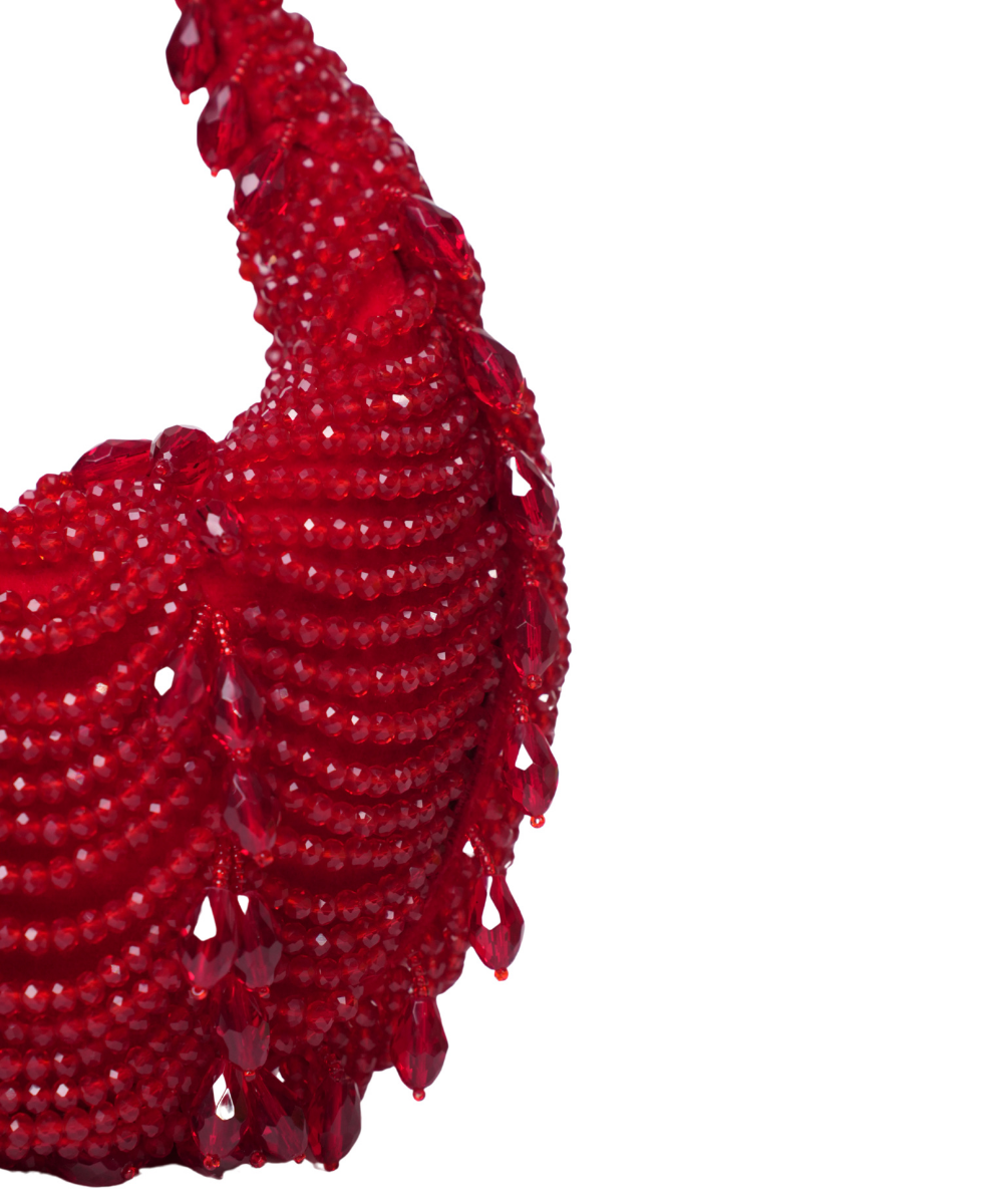 Liona Red Suede Embellished Hobo Bag