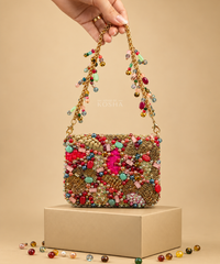 Mehrunisa Pink Suede Embroidered Mini Bag