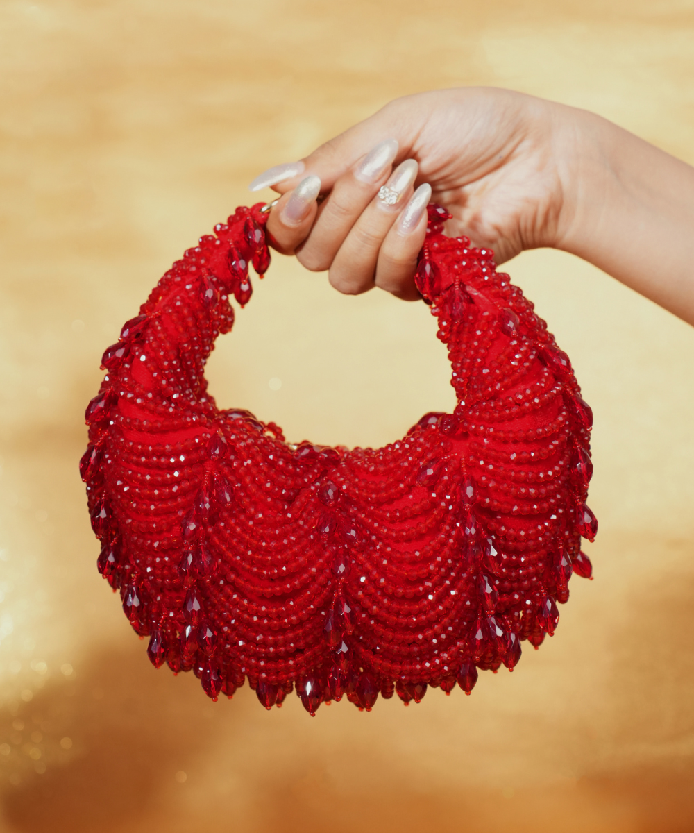 Liona Red Suede Embellished Hobo Bag