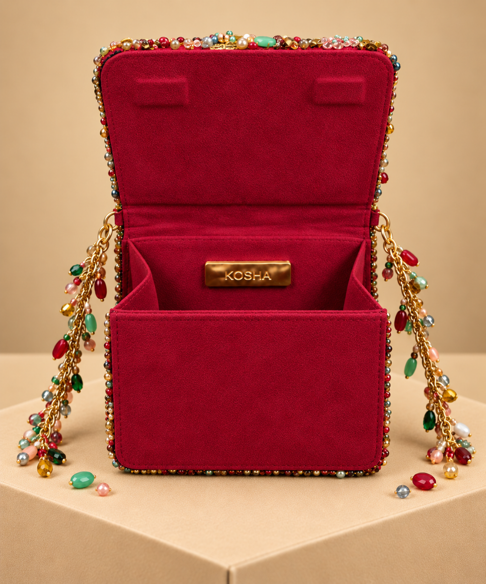 Mehrunisa Pink Suede Embroidered Mini Bag