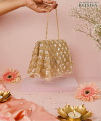 Grace Gold Suede Embellished Clutch