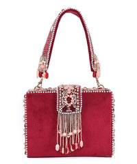 Sara Maroon Suede Embellished Box Bag