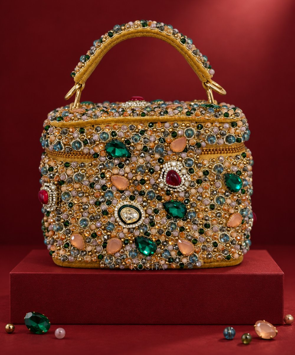 Hoor Multicolor Suede Embellished Vanity Bag