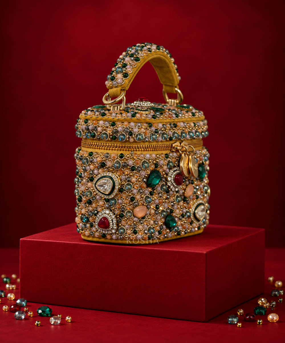 Hoor Multicolor Suede Embellished Vanity Bag