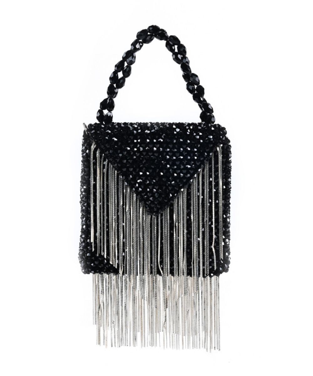 Natali Black Embellished Mini Bag With Silver Chain