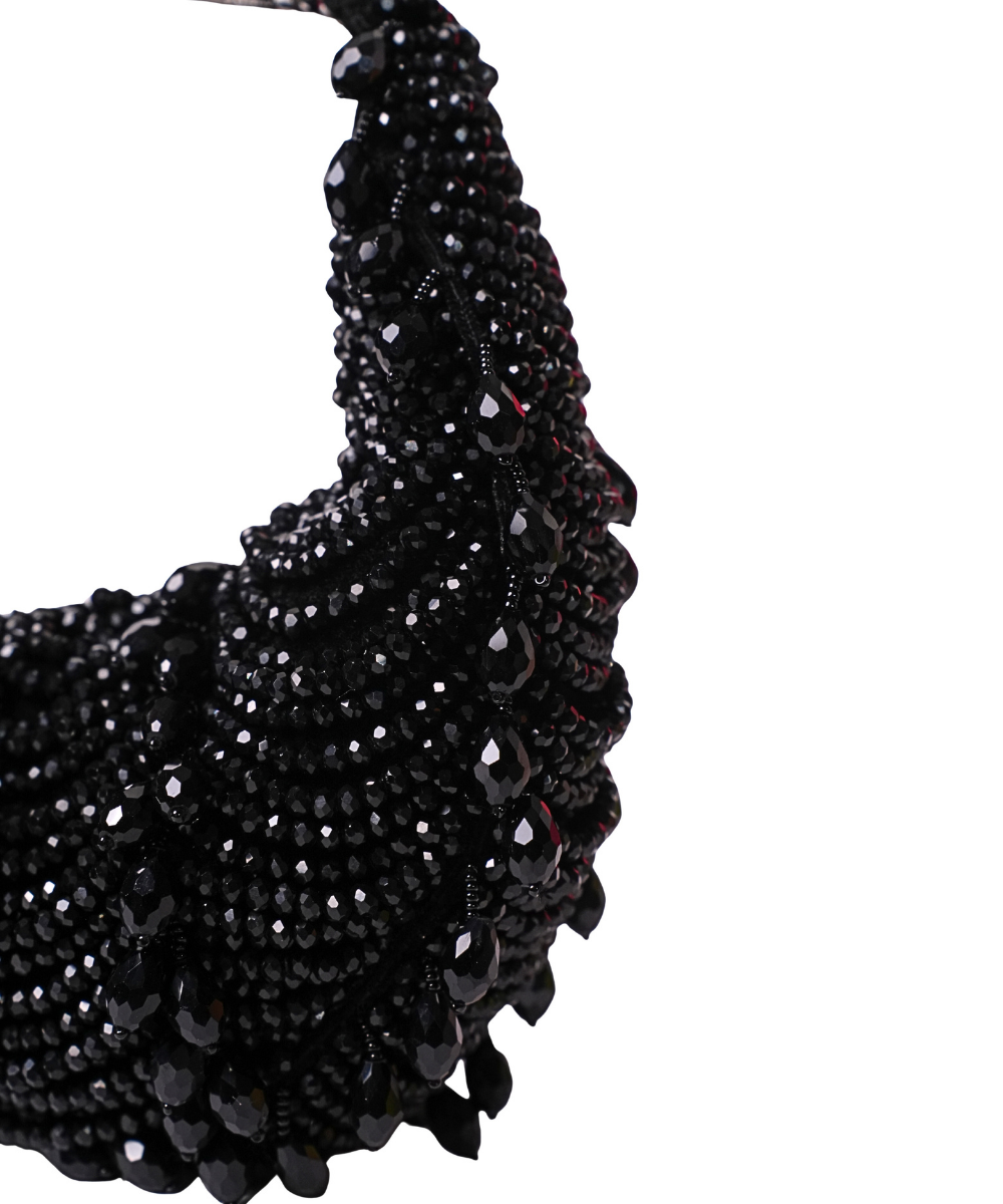 Liona Black Suede Embellished Hobo Bag