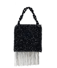 Natali Black Embellished Mini Bag With Silver Chain