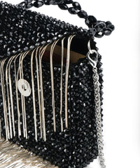 Natali Black Embellished Mini Bag With Silver Chain