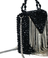 Natali Black Embellished Mini Bag With Silver Chain
