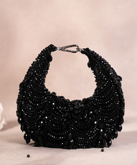 Liona Black Suede Embellished Hobo Bag