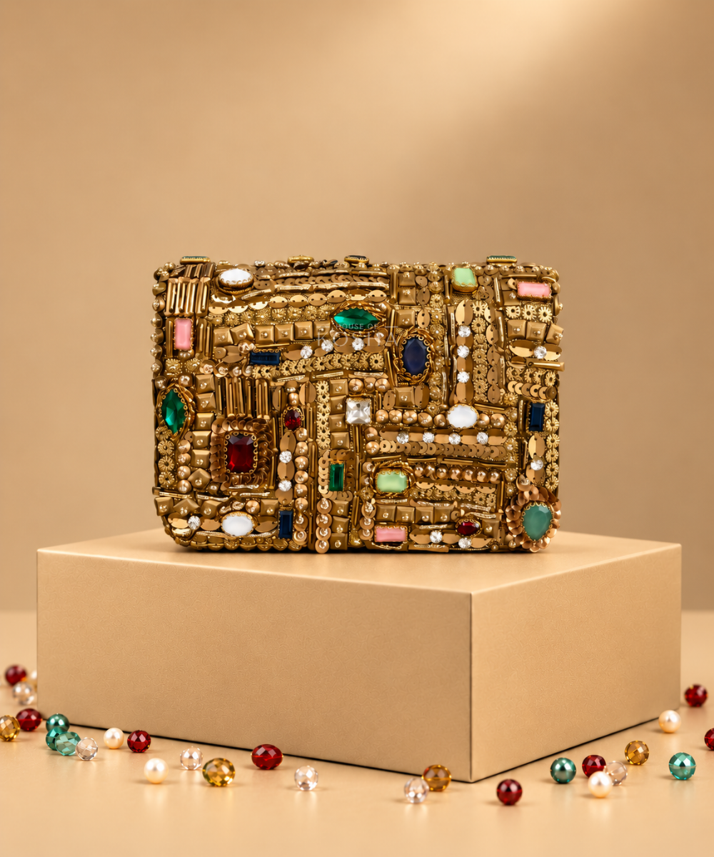 Maha Gold Georgette Embellished Mini Bag