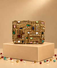 Maha Gold Georgette Embellished Mini Bag