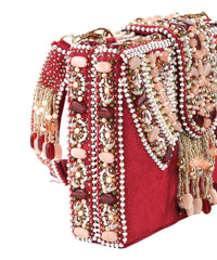 Sara Maroon Suede Embellished Box Bag