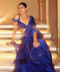 Liona Royal Blue Suede Embellished Hobo Bag