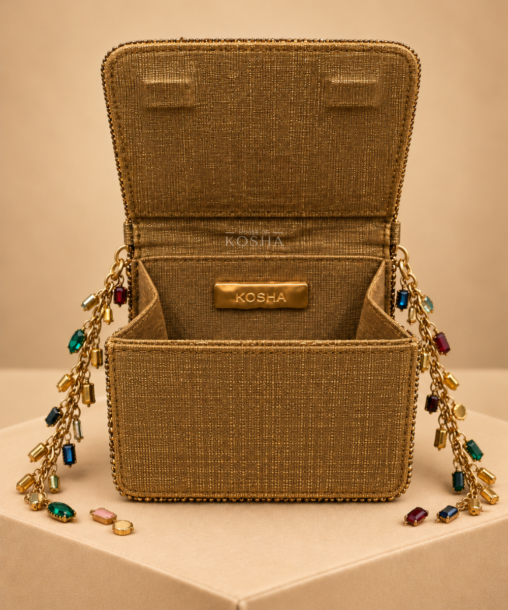 Maha Gold Georgette Embellished Mini Bag
