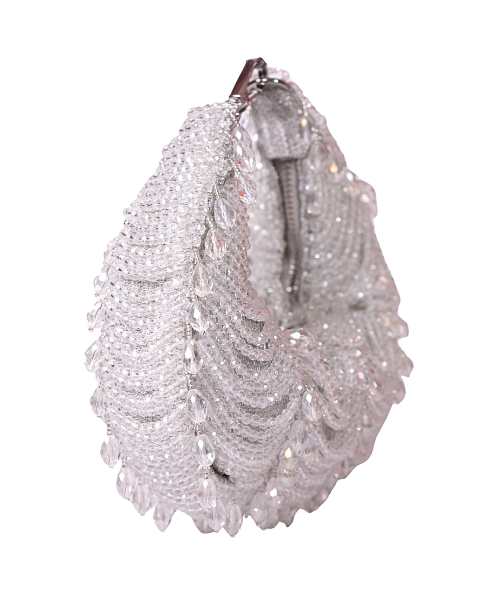 Liona Silver Suede Embellished Hobo Bag