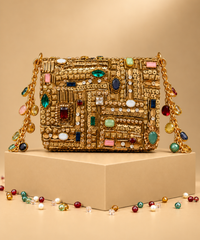 Maha Gold Georgette Embellished Mini Bag