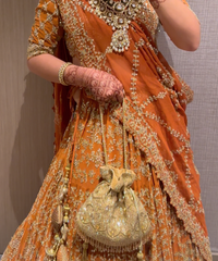 Sunheri Gold Georgette Embellished Potli- House of Kosha -1