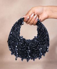 Liona Navy Blue Suede Embellished Hobo Bag