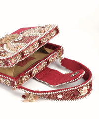 Sara Maroon Suede Embellished Box Bag
